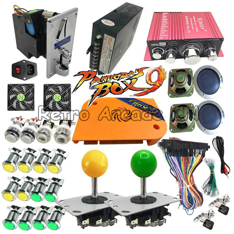 DIY full kit with Pandora box 9 PCB 1500 in 1 LED chrome button zippy joystick jamma harness HDMI VGA for Arcade game machine