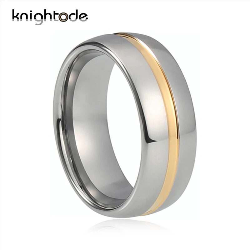 

Knightode 8MM Tungsten Ring for Men Jewelry Golg Color grooved Tungsten Carbide Ring