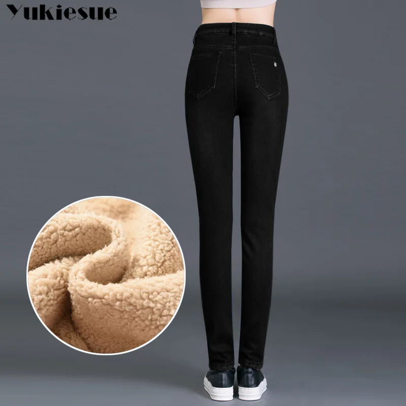 Cena Zimowe dżinsy kobiece wysokiej talii Denim Skinny ciepłe grube dżinsy dla kobiet Mujer Plus rozmiar aksamitne spodnie Stretch Pantalon Femme