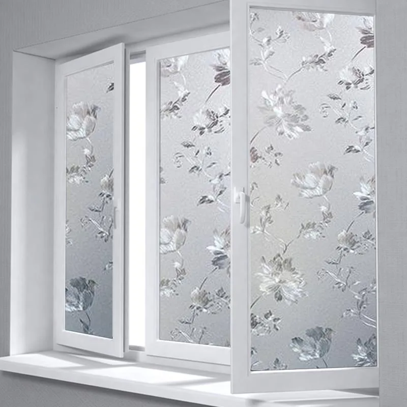

Hibiscus Flower Patten Window Film Frosted privacidad 3D Static Cling Privacy Protection Glass for Meeting Room Fensterfolie