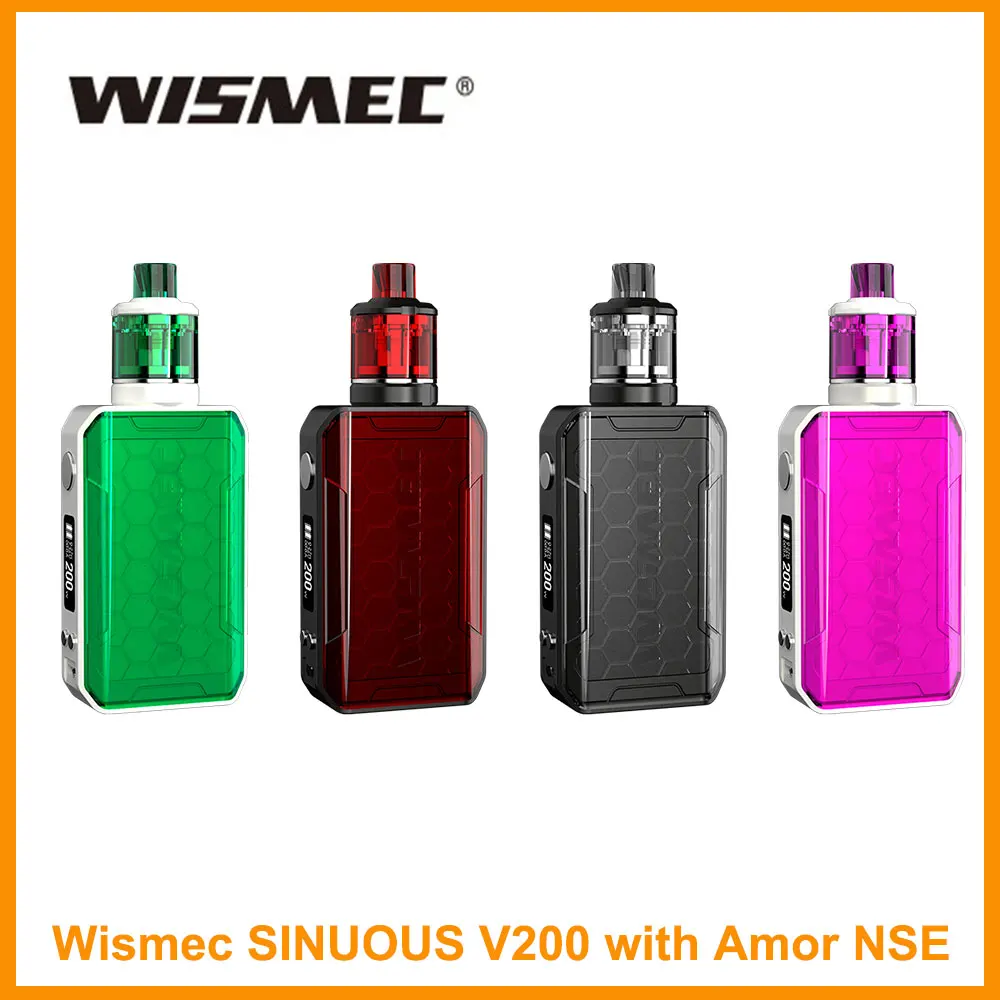 Оригинальный WISMEC SINUOUS V200 комплект с Amor NSE выход бака 200 Вт в 1,3 Ом WS04 MTL/0.27ohm WS-M катушка 3 мл емкость электронной сигареты