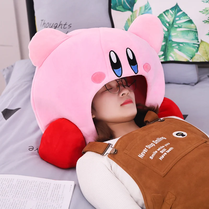 Kirby Cartoon Animation Plush Toy Inhalation Nap Cover Pillow Pink Hat Plush Toy Can Cat Litter Cartoon Plush 50 * 45CM