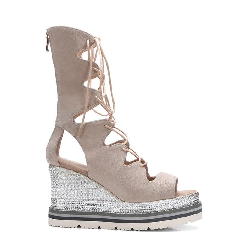 

Cocoafoal Women Open Toe Gladiator Sandals Platform Sandals High Heeled Shoes Sexy Lace Up Summer Peep Toe Wedges Sandals 32 33