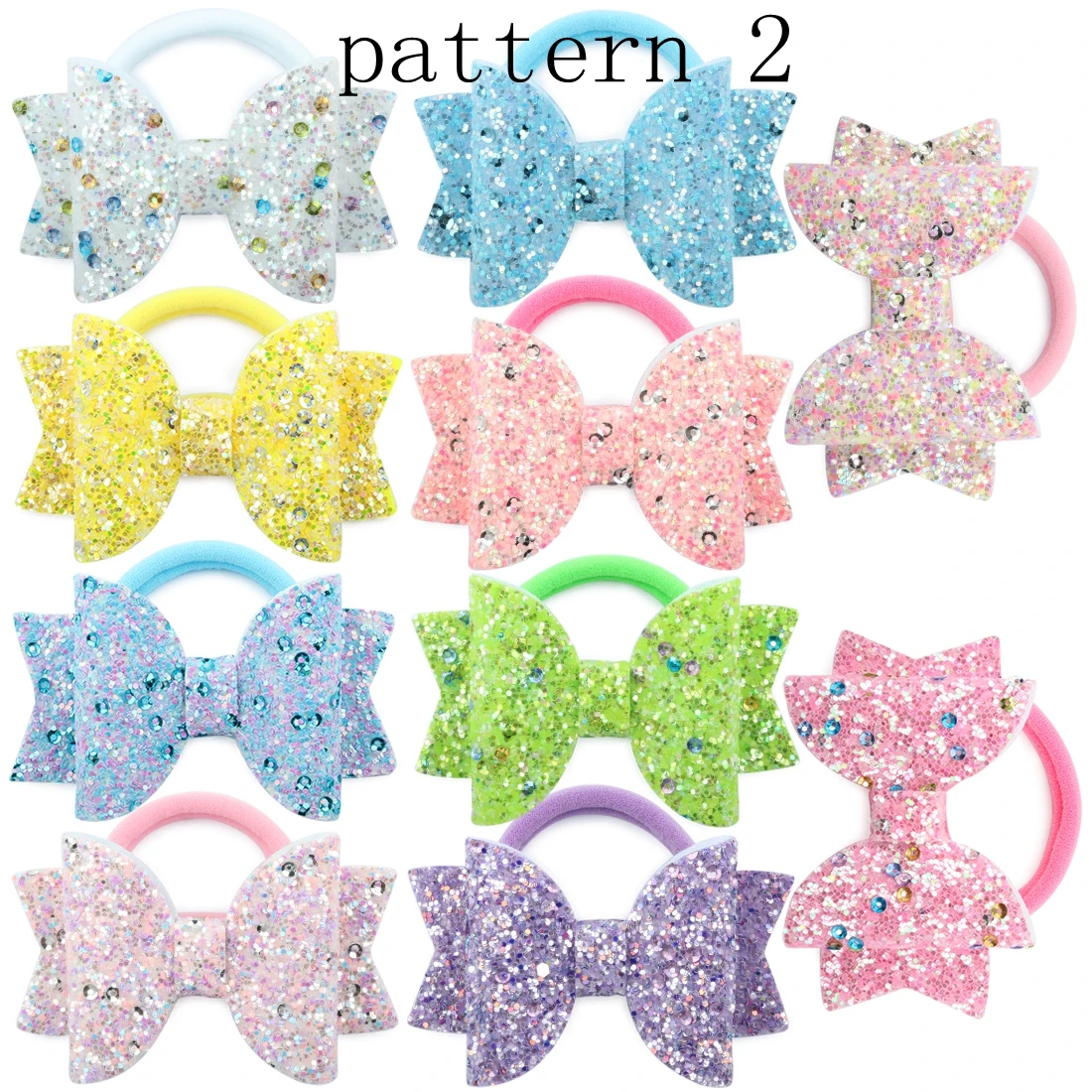 1 PC Child Hair Bow Tie Elastic Hair Band Glitter Hairbow Rope Rainbow Sequin Sparkly 3 Inch Bows Mermaid Girls Sweet Headwear