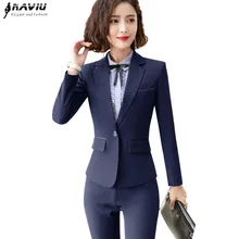 Новая мода элегантный женские брючные костюмы комплект из двух предметов бизнес с длинным рукавом Тонкий Блейзер и брюки женские офисные Рабочая одежда