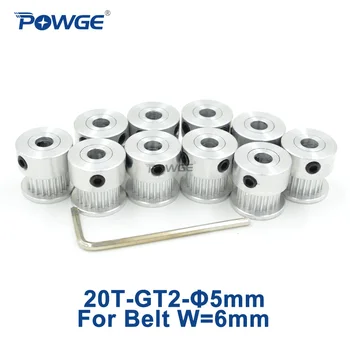 

POWGE 2M 2GT Timing Pulley 20 Teeth Bore 5mm for 2MGT GT2 Open Synchronous belt width 6mm small backlash 20T 20Teeth 10pcs