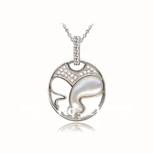 Romantic 2.1cm*2.1cm White Gold-Plated jewelry 925 sterling Silver CZ Crystal Pearl Shell Pendant Necklace Free shipping n090612 21 white keshi pearl necklace cz pendant