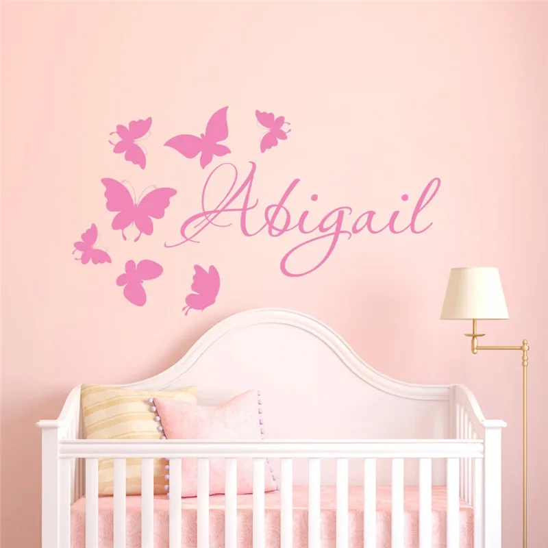 

Butterfly Vinyl Wall Decals Custom Name Wall Decor Girls Nursery Personalized Name Kids Bedroom Removable DIY Cute Muraux