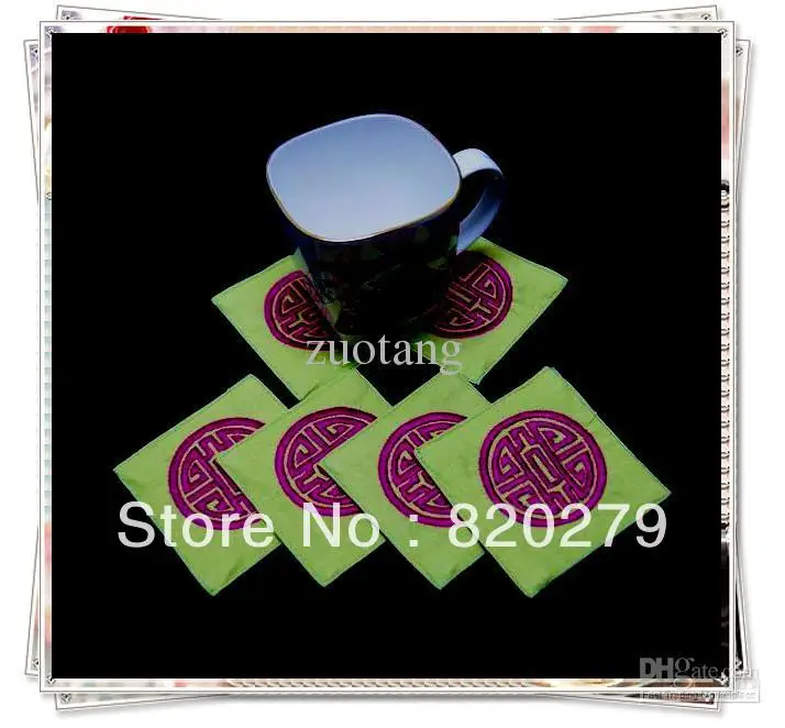 Personalized Beer Coasters Set Chinese Linen Fabric Embroidered