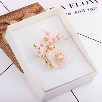 

FARLENA Original Design Natural Shell Freshwater Pearls Pink Plum Brooch Elegant Crystal Flower Brooches for Women