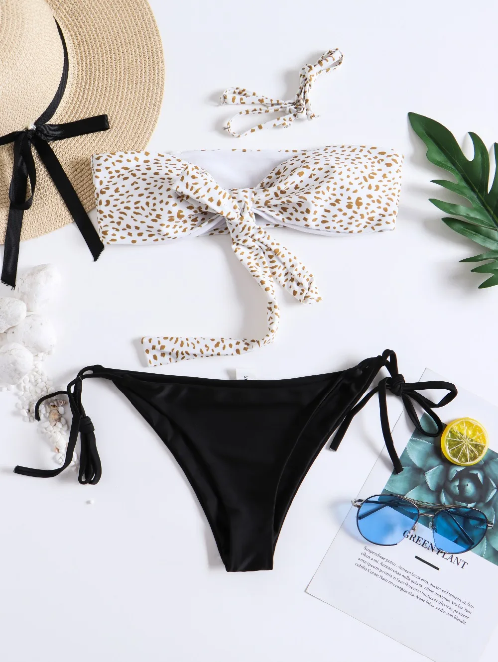 FBS Sexy Bikinis Set Leopard Bra Solid Pants Bandage Swimming suits