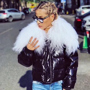 

2020 duck down coat fashion brand big natural goat fur down coats jackets women winter great quality short warm down coat wq444