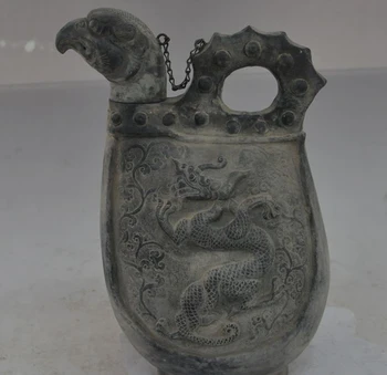 

9" chinese tibet silver animal dragon bird beast statue Kumiss Tea Pot Flagon