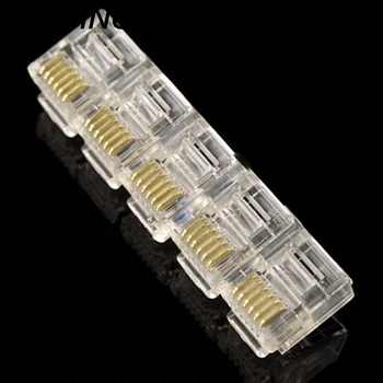 

6P6C Wholesale Hot RJ12 Crystal Head Modular Plug Gold Plated Network Connector For Solid Phone Cables Connectors 100Pcs