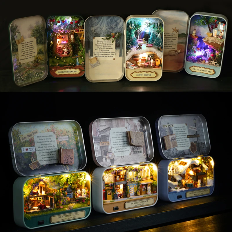 

Box Theatre Nostalgic Theme Miniature Scene Wooden Miniature Puzzle Toy DIY Doll House Furnitures Countryside Notes Q Series #E