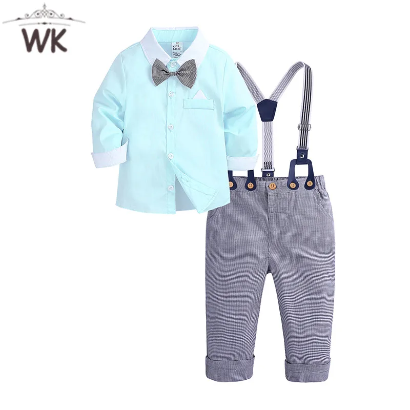 Комплекты осенней одежды для мальчиков комплект джентльмена рубашка с галстуком бабочкой клетчатые брюки 2 шт./компл. Детский комплект, костюмы для детей, топы+ шорты в клетку одежда JT-365