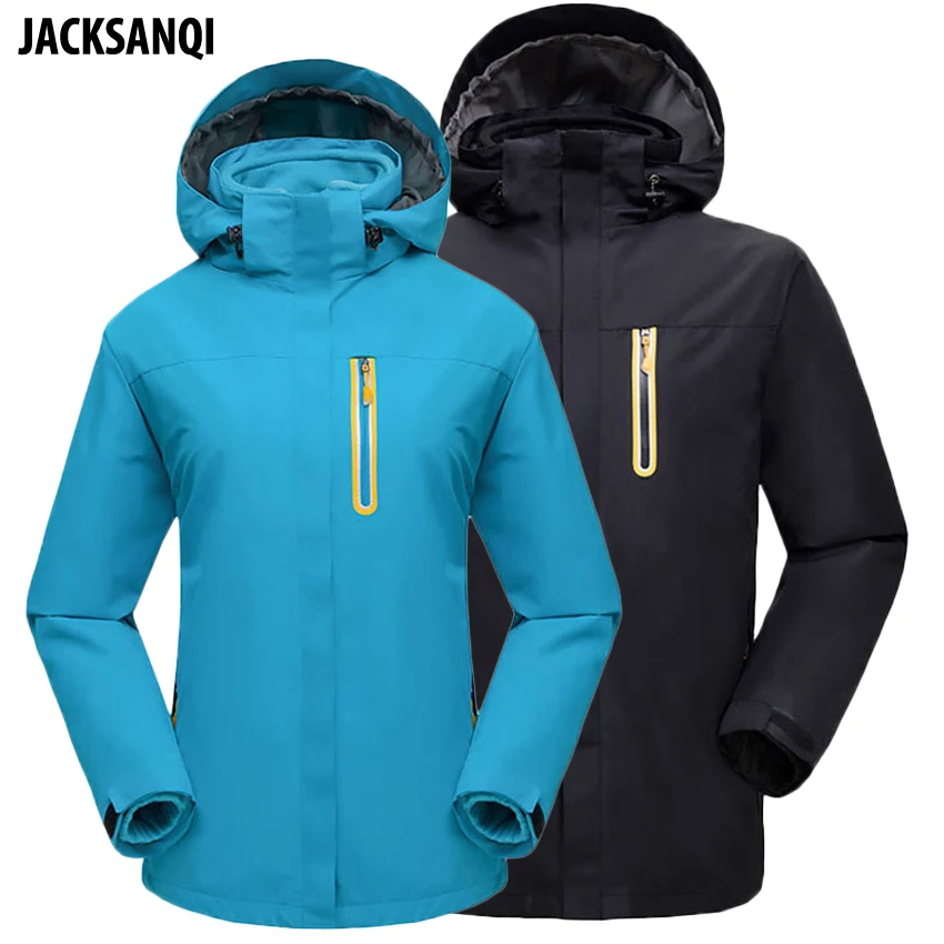 

JACKSANQI Men Women's 2 Pieces Hiking Jackets Winter Fleece Coats Camping Trekking Ski Sport Male Waterproof Windbreakers RA172