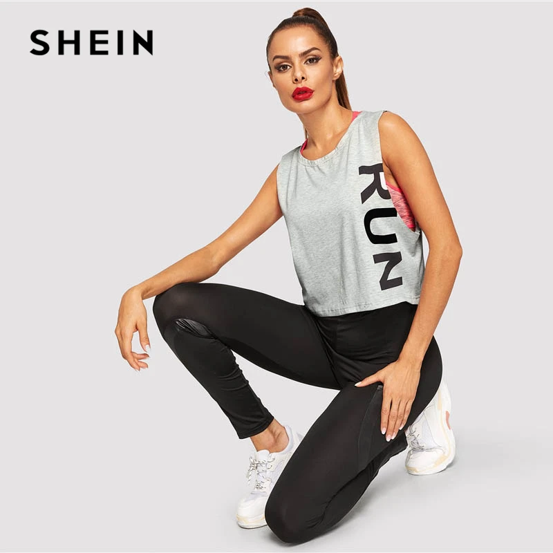 SHEIN Топ Без Рукавов С Текстовым Принтом Спортивная Майка Контрастным