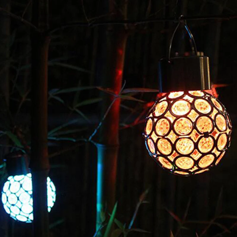 Solar Lamp Outdoor Waterproof LED Solar Light Colorful Hollow Ball Hanging Lamp LED Solar Powered Control Lamps Light Yard Lamp (8)