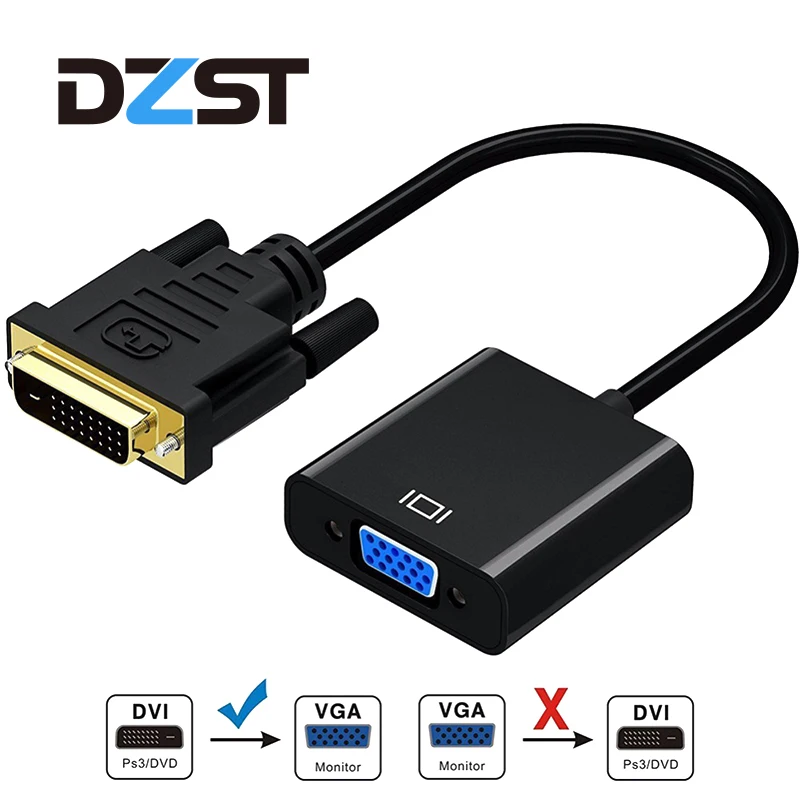 DZLST DVI To VGA Converter HD 1080P DVI Male 24+1 Pin To VGA Female Video Cables For HDTV PS3 PS4 PC Display DVI To VGA Adapter