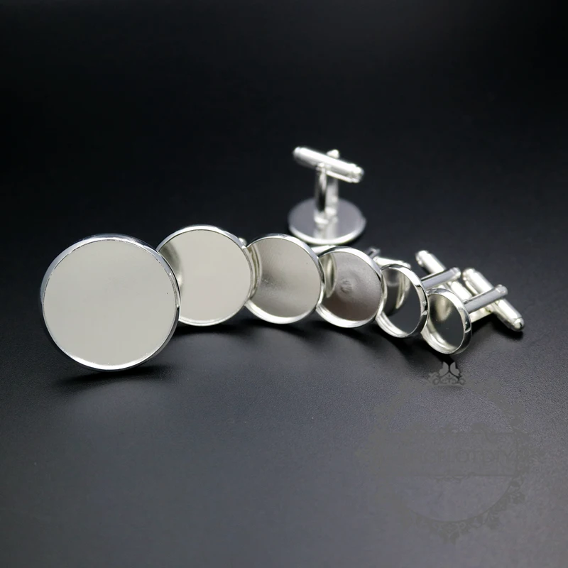 

12-25mm setting silver round bezels base tray setting brass cuff links custom wedding cufflinks blanks supplies 1500144