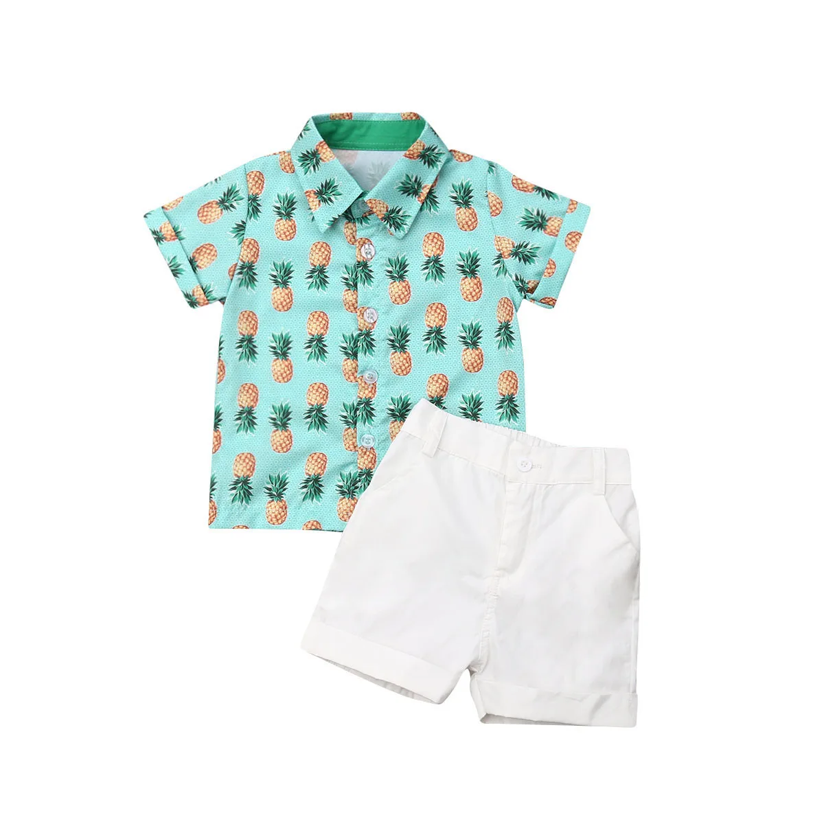 Брендовая рубашка с изображением ананаса+ шорты для маленьких мальчиков летний комплект для свадебной вечеринки, летняя повседневная одежда для мальчиков пляжный праздник