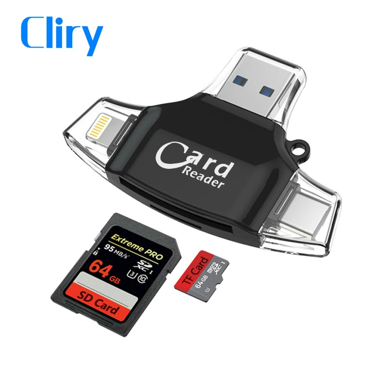 Cliry Lightning Type C Micro SD кардридер 4в1 OTG флэш карта памяти для iPhone iPad Samsung MacBook адаптер
