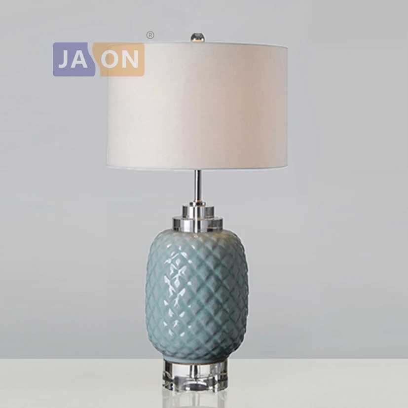 

led e27 Chinese Iron Fabric Ceramic Crystal Blue LED Lamp.LED Light.Table Lamp.Desk Lamp.LED Desk Lamp For Bedroom Foyer