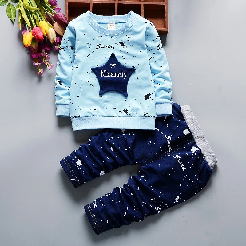 

2016 New Children's clothing set Autumn baby boy's suit set cotton Kids Five-pointed star long sleeve t shirts+ pants