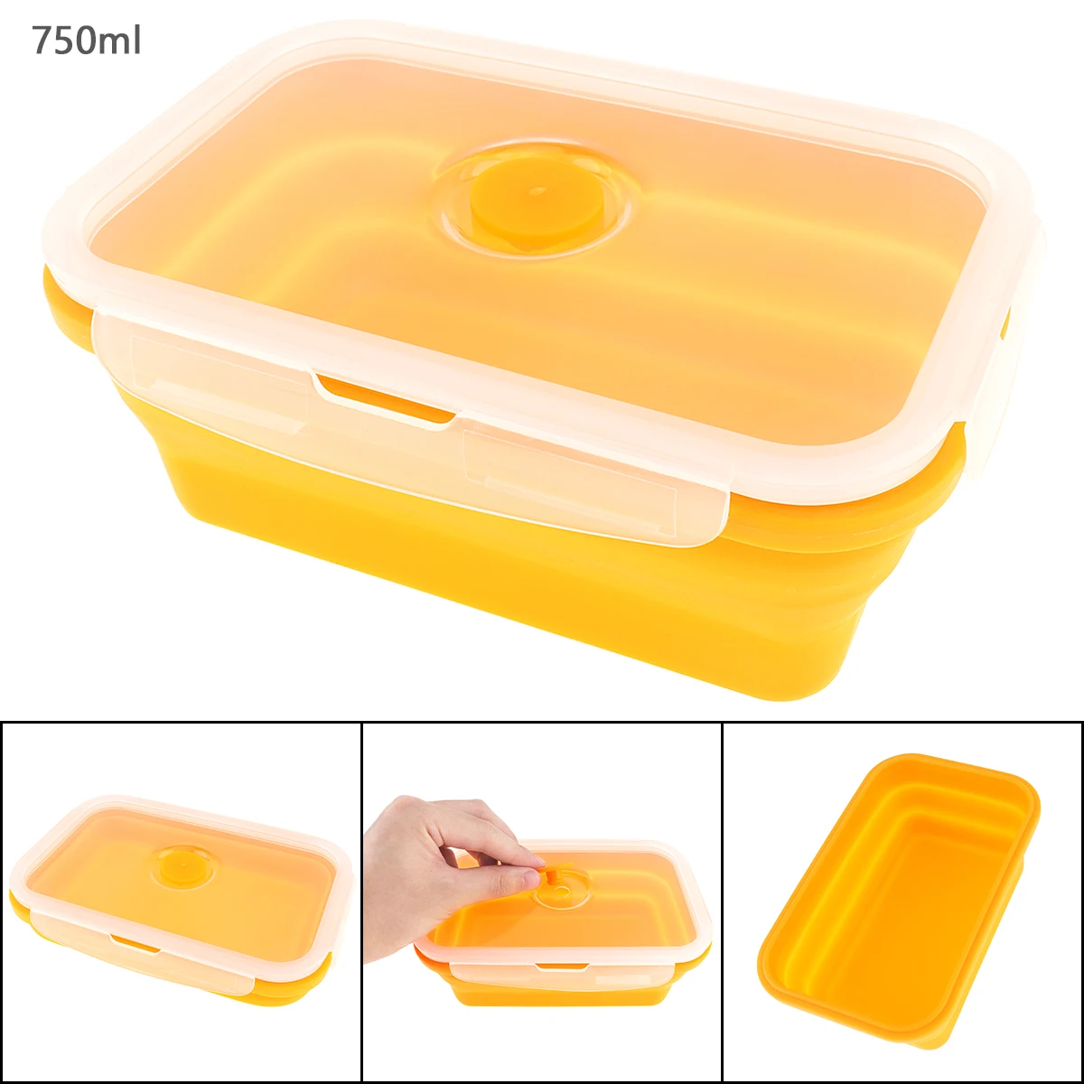 

Portable 750ML Rectangle Silicone Scalable Folding Lunchbox Bento Box with Thickening Card Buckle for - 40 ~ 230 Degrees