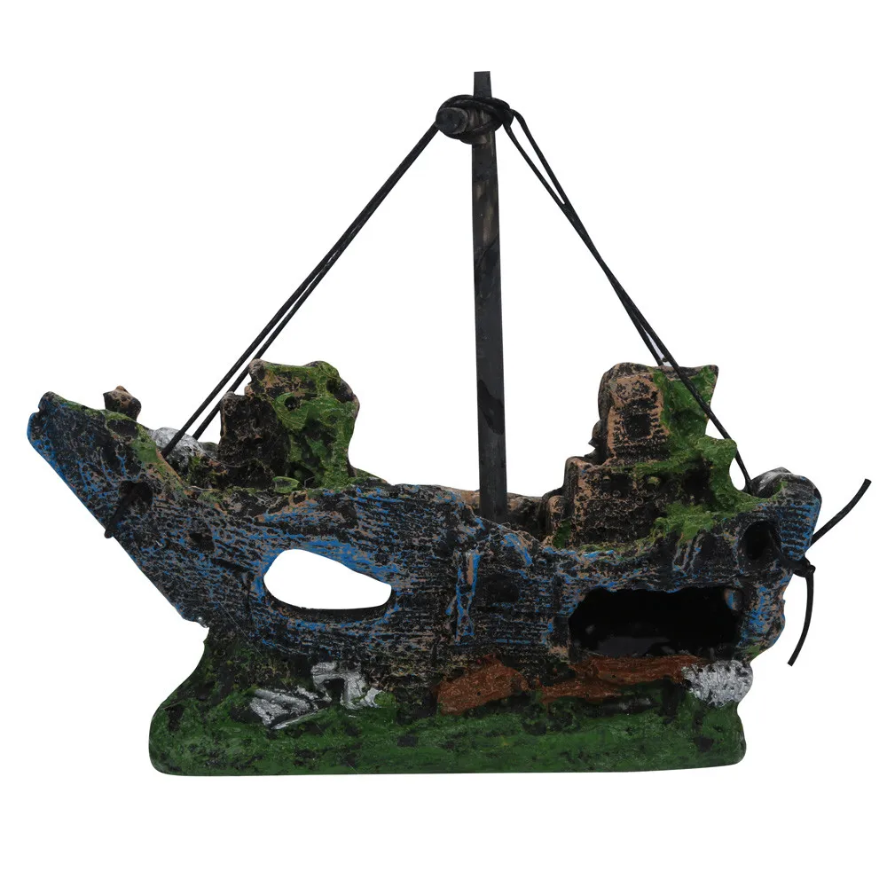 

Fish Tank Aquarium Ornament Wreck Sailing Boat Sunk Ship Destroyer Decor Resin Material Fish Hiding House Aquarium Supply #B5