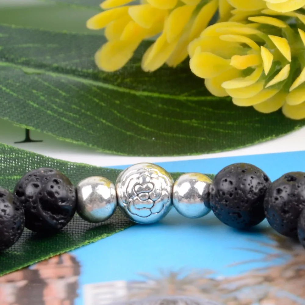 Прямая натуральный камень черная Лавовая Роза Quartzs браслеты из бисера для женщин мужчин ювелирные подарки ручной работы