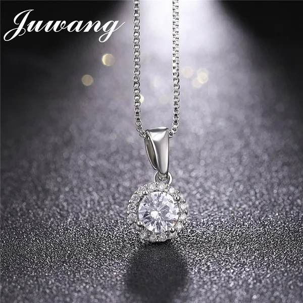 JUWANG классический дизайн CZ камень круглая подвеска белый серебряный цвет ожерелье s Мода ювелирные изделия подарок для женщин - Окраска металла: sliver