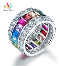Pavo real Estrella Multicolor Simulado Topaz Band Aniversario de Boda Sólido 925 Anillo de Plata Esterlina CFR8241