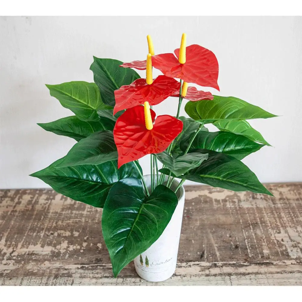 1 филиал искусственный цветок антуриум бонсай пластик зеленый в горшке