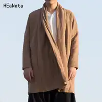 男性高品質コットンリネンロングジャケット中国スタイル Kongfu をコート男性ルース着物カーディガンオーバーコートトレンチコートジャケット