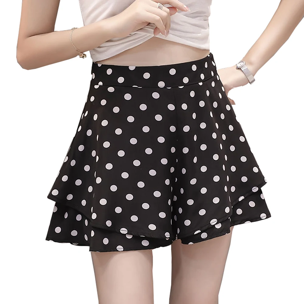 

Women Shorts Skirts 2019 Fashion High Waist Casual Young Lady Short Pants Female S-XXL White Red Black Dot Printed Summer Wear