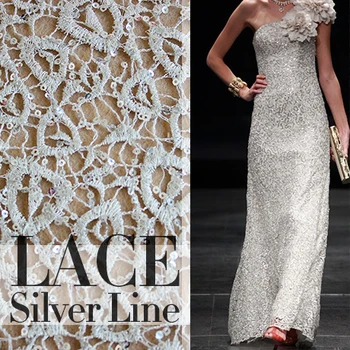 

High quality 120cm wide silver water soluble embroidery cutout three-dimensional flowers one-piece dress overcoat lace fabric