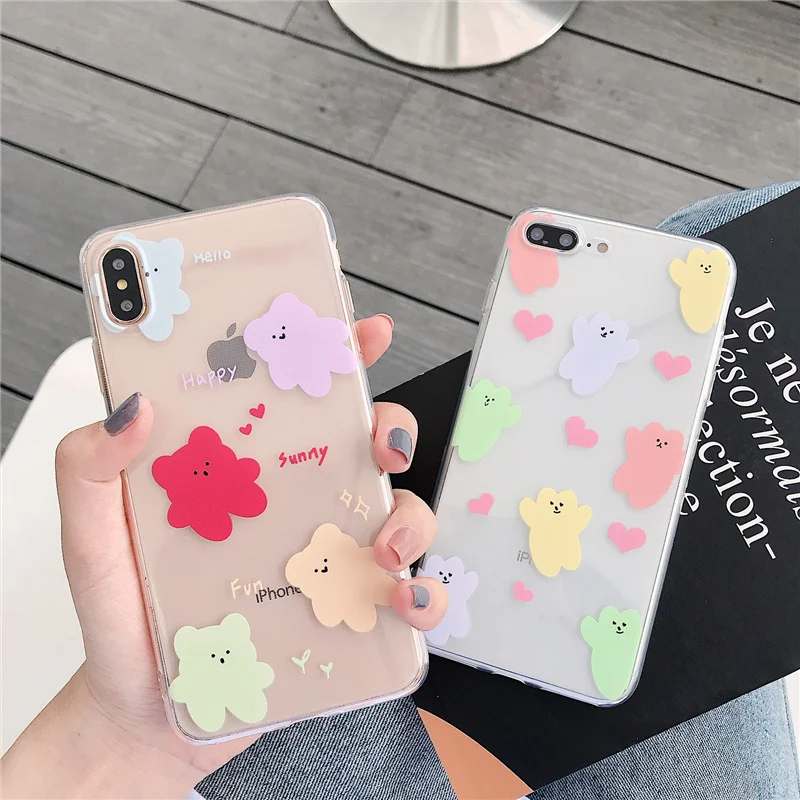 Чехол bear Мягкий чехол для iPhone 6 6s плюс милые, прозрачные корейский Медведь Прозрачный, конфеты цвет чехол для iPhone 7 8 x xsmax xr x 10 крышка