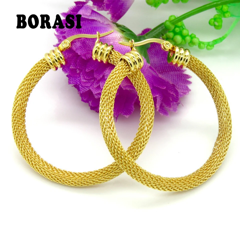 

3 Size Gold Color Women Gift Sale Fashion Jewelry Stainless Steel Mesh Wives Round Fancy Drop Earrings
