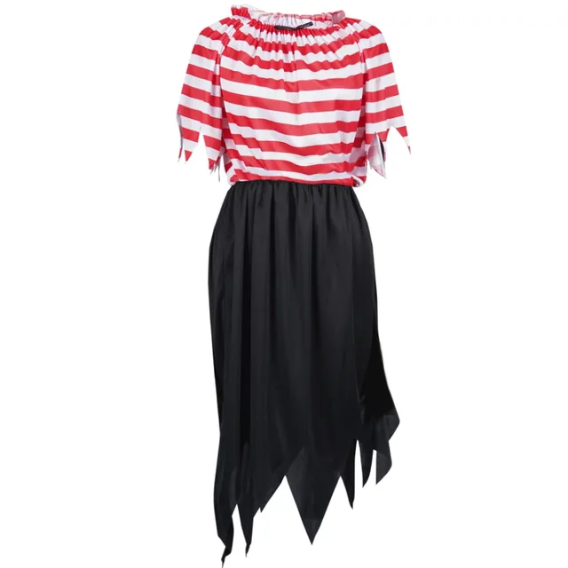 Women Pirate Costume Girl Crew Costume Halloween Costumes Pirate Cosplay Short Sleeve Striped Party Dress Skirts for Lady - Image 2
