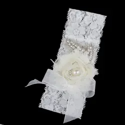 Очаровательный цветок Эластичный горный хрусталь кружева свадебные Выпускной подвязки Белый