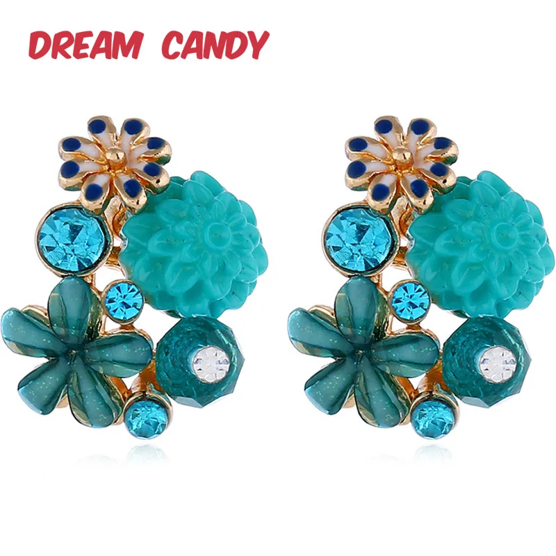 

Dream Candy Lovely Rhinestone Flower Earrings for Women 3 Colors Acrylic Fashion Jewelry Stud Earrings Accessories 2019 Hot Sale