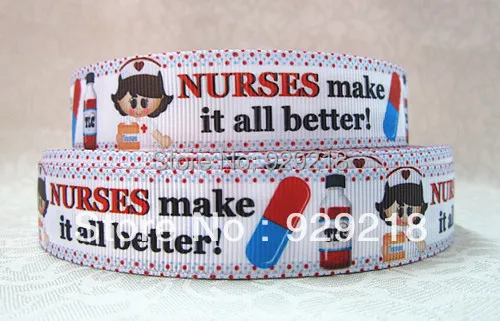 

wm 10 yards lot 7/8inch 22mm 114015 Nurses Day printed grosgrain ribbon