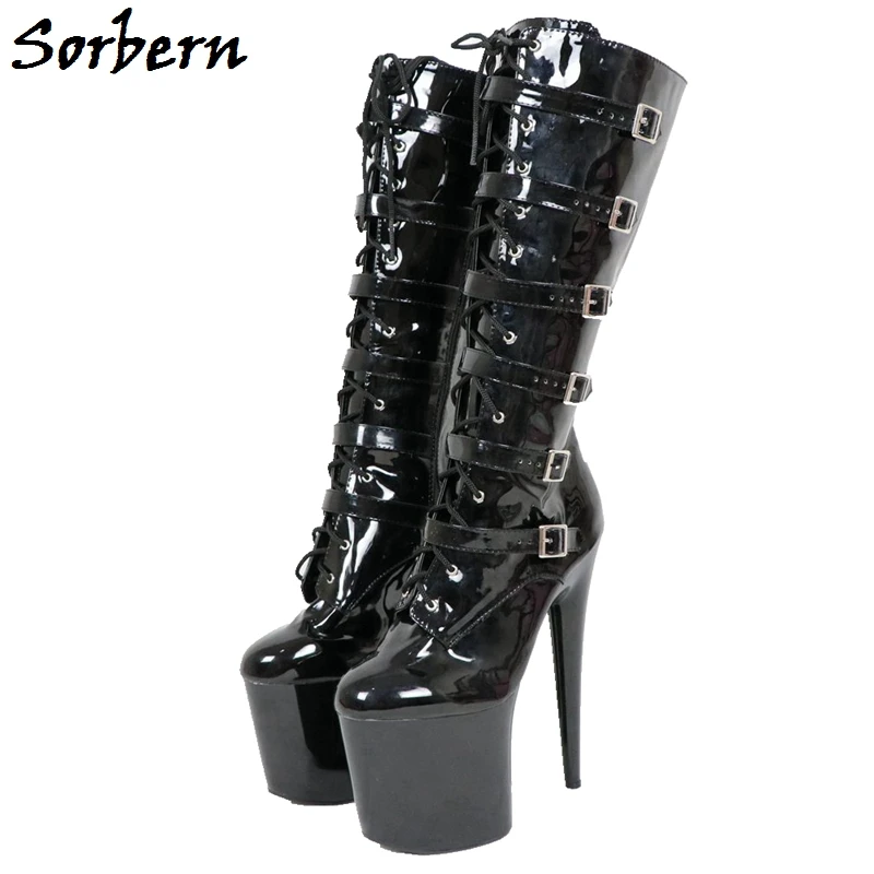 shiny black knee high boots