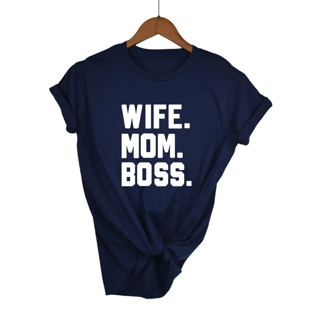 Женская футболка с надписью «жена, мама, босс», хлопковая Повседневная забавная футболка для девушек, хипстер, Прямая поставка S-1 - Цвет: Navy blue white