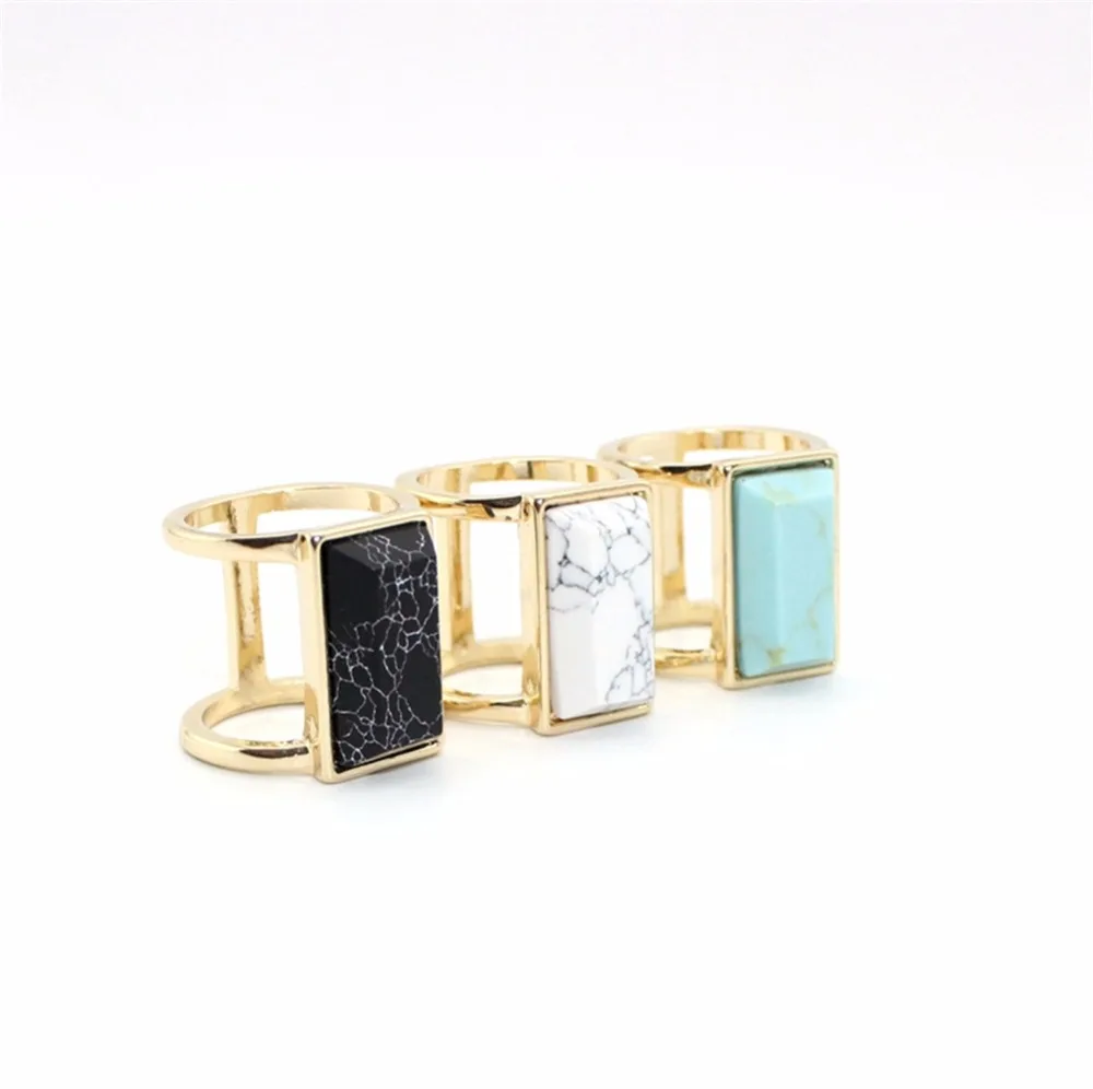 

Druzy Natural Stones Doublelayer Ring Fashion Jewelry Green Black White Turquoises Rings for Women Wedding Aniversary Party Gift