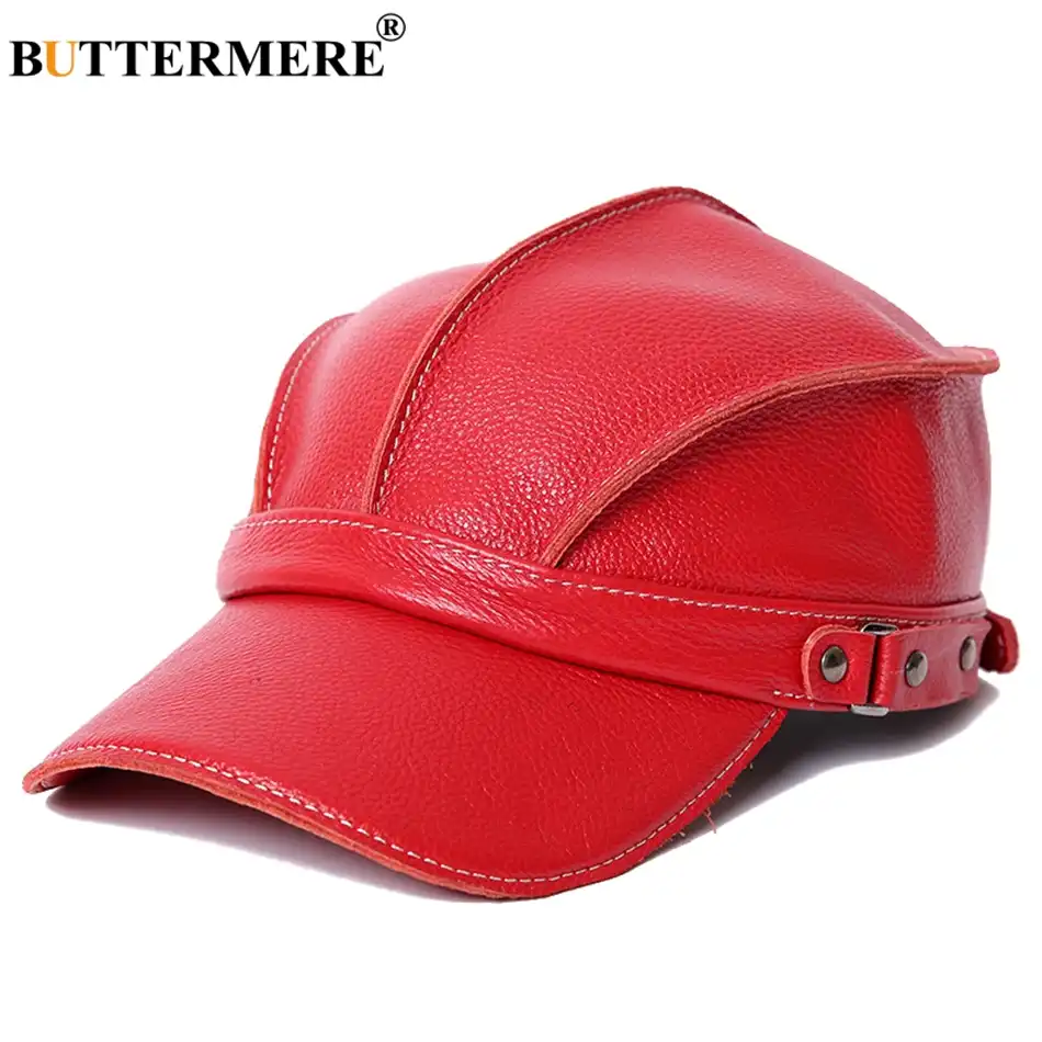 red leather baseball cap