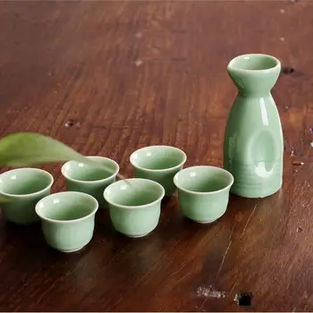 

Father's day gift celadon ceramic liquor wine day-temperature glass jug warm jug 7 Wine set