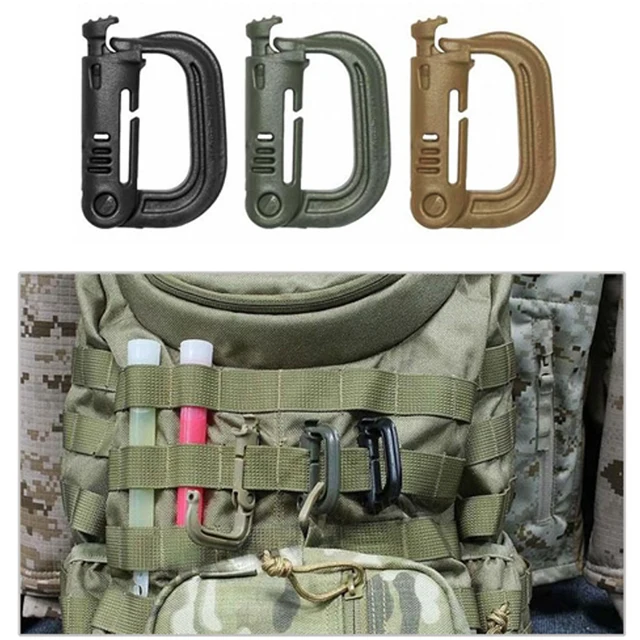 2 PCS Grimloc Molle Carabiner D Locking Ring Mount D Ring Plastic Clip